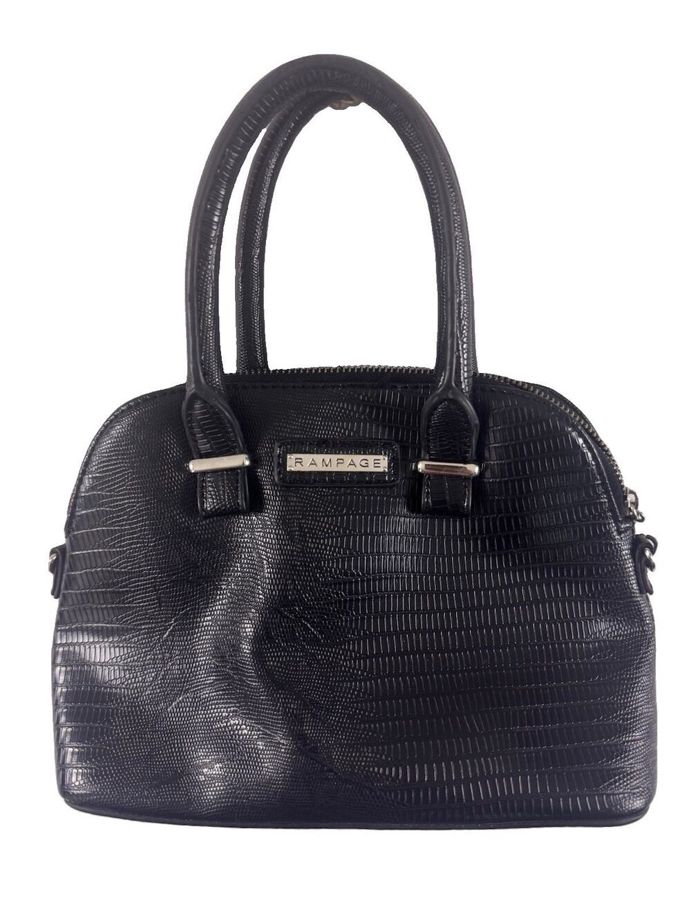 Vintage Rampage Black Faux Alligator Textured Handbag Purse Silver Logo